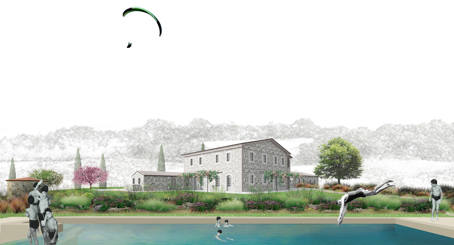 Memoscape_Giardino in Val d'Orcia _Vista piscina